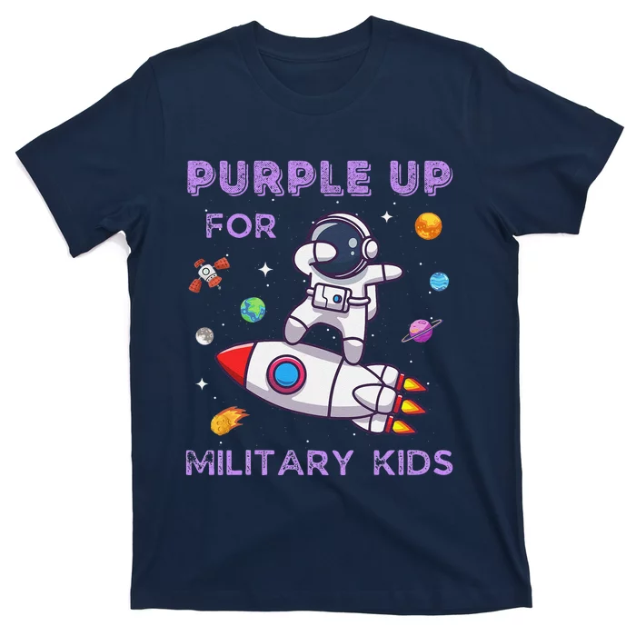 Purple Up Military Ki.Ds Military Child Month Astronaut Funny T-Shirt