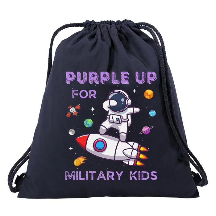 Purple Up Military Ki.Ds Military Child Month Astronaut Funny Drawstring Bag