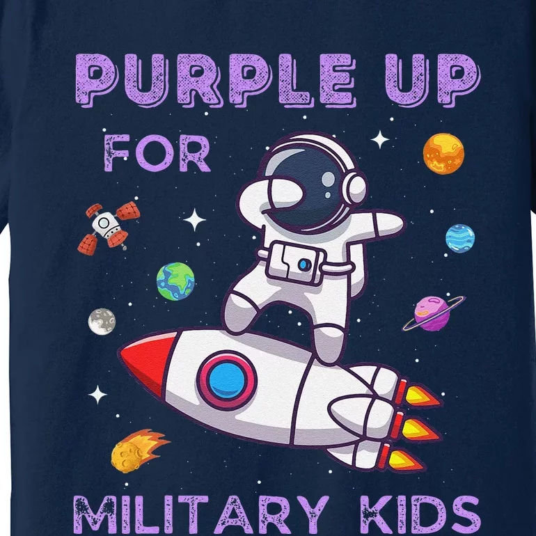 Purple Up Military Ki.Ds Military Child Month Astronaut Funny Premium T-Shirt