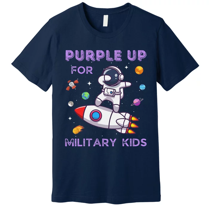 Purple Up Military Ki.Ds Military Child Month Astronaut Funny Premium T-Shirt