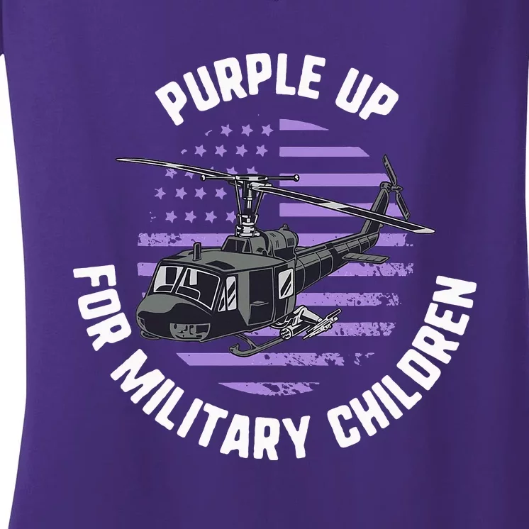 Purple Up Military Child Month Awareness Ren Helicopter Women's V-Neck T-Shirt