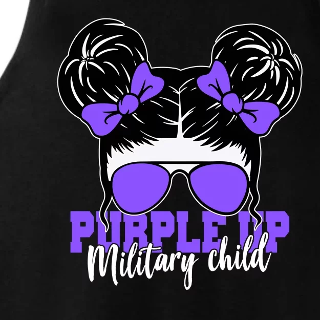 Purple Up Military Child Hair Bun Ladies Tri-Blend Wicking Tank