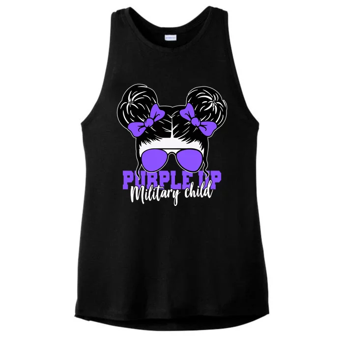 Purple Up Military Child Hair Bun Ladies Tri-Blend Wicking Tank