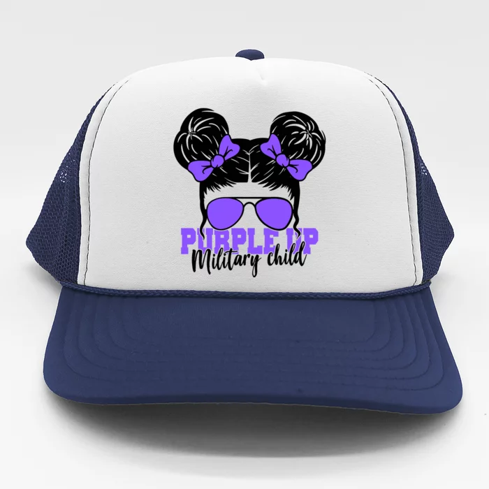 Purple Up Military Child Hair Bun Trucker Hat