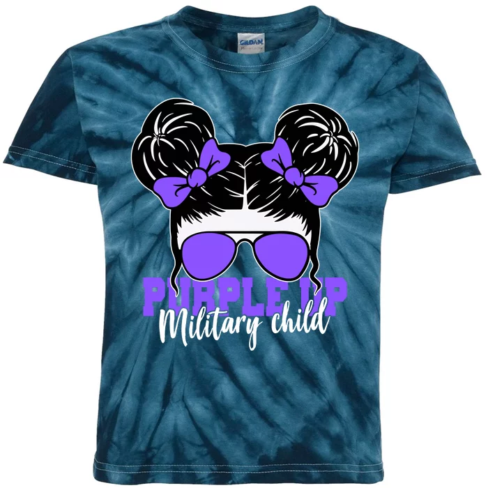 Purple Up Military Child Hair Bun Kids Tie-Dye T-Shirt