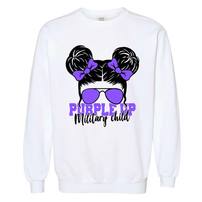 Purple Up Military Child Hair Bun Garment-Dyed Sweatshirt