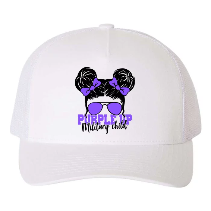 Purple Up Military Child Hair Bun Yupoong Adult 5-Panel Trucker Hat