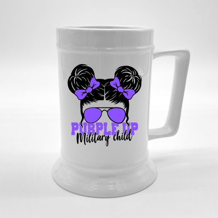 Purple Up Military Child Hair Bun Front & Back Beer Stein