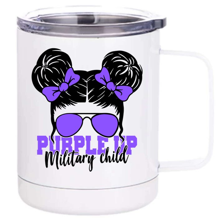 Purple Up Military Child Hair Bun Front & Back 12oz Stainless Steel Tumbler Cup