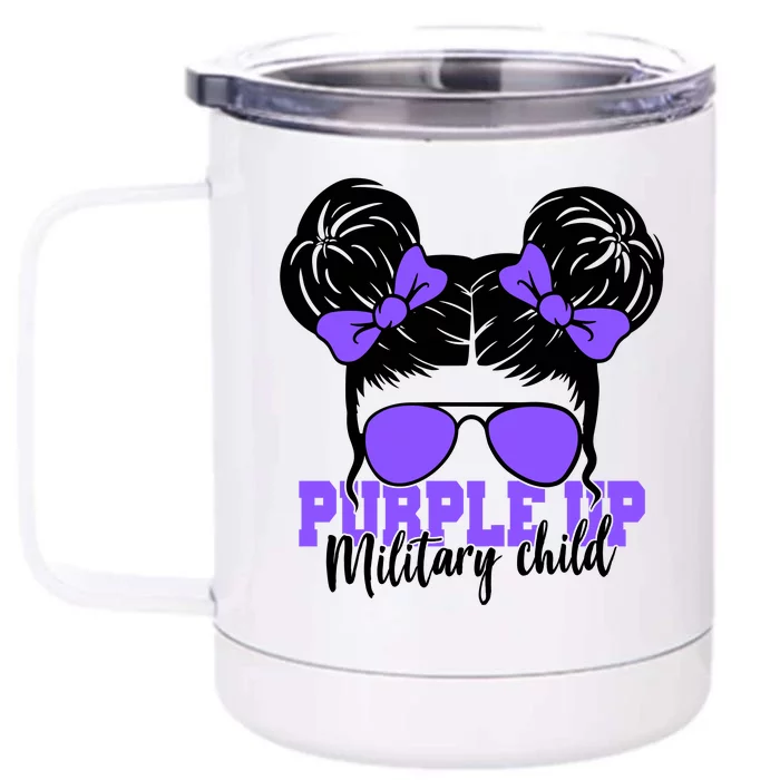 Purple Up Military Child Hair Bun Front & Back 12oz Stainless Steel Tumbler Cup