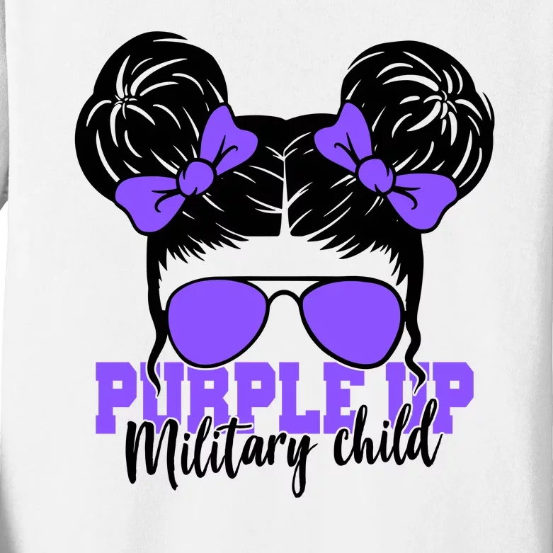 Purple Up Military Child Hair Bun Kids Long Sleeve Shirt