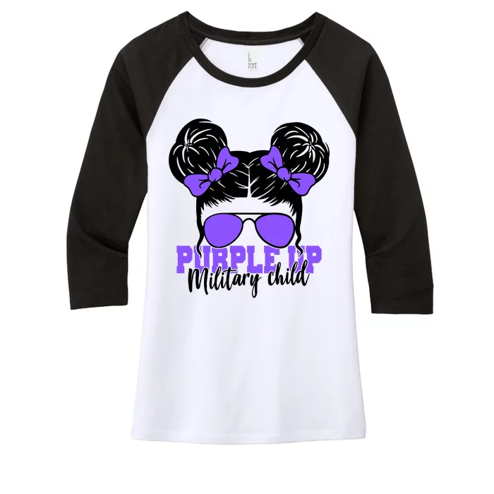 Purple Up Military Child Hair Bun Women's Tri-Blend 3/4-Sleeve Raglan Shirt