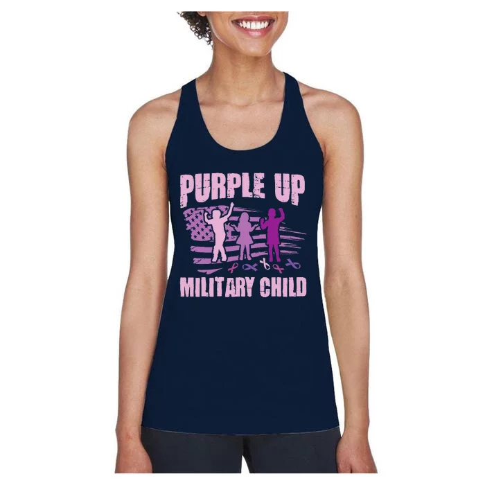 Purple Up Military Child US Flag Military Child Awareness Women's Racerback Tank