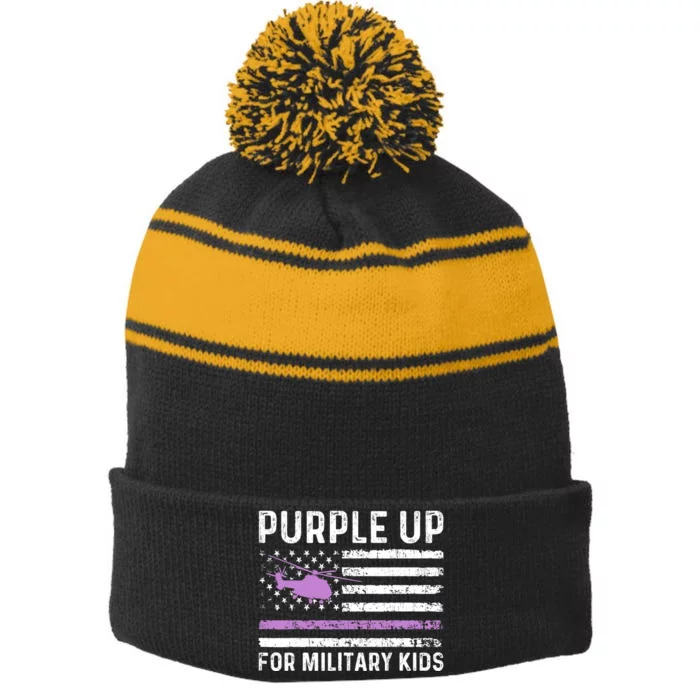 Purple Up Military Military Child Retro American Flag Stripe Pom Pom Beanie