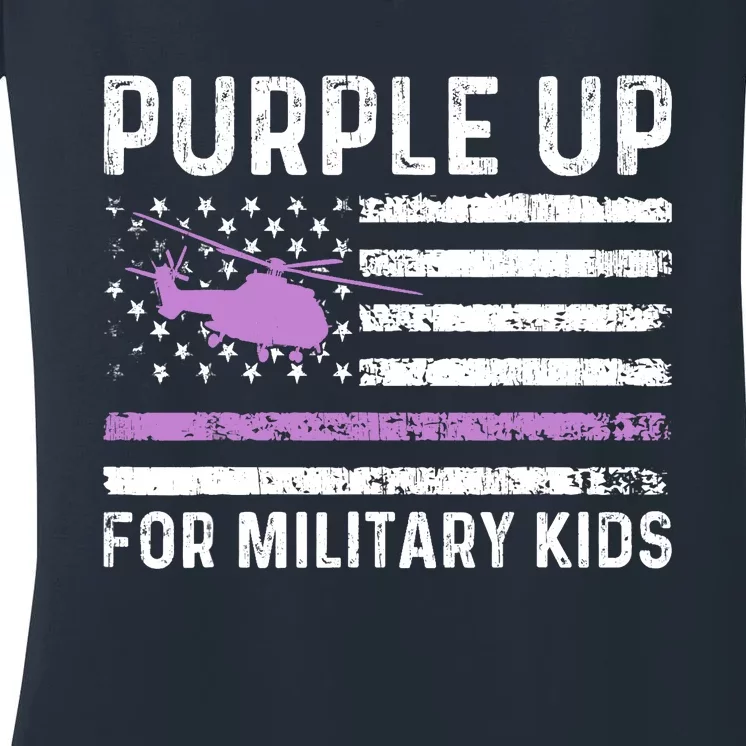 Purple Up Military Military Child Retro American Flag Women's V-Neck T-Shirt