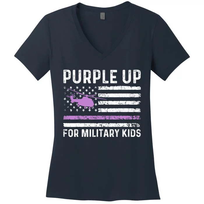 Purple Up Military Military Child Retro American Flag Women's V-Neck T-Shirt