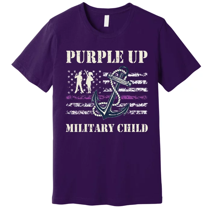 Purple Up Military Child Month Navy Flag Premium T-Shirt