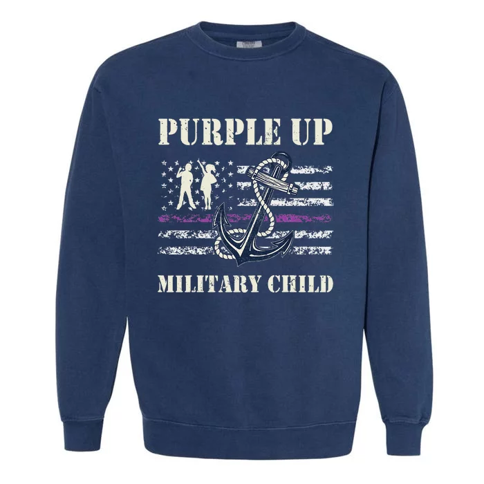 Purple Up Military Child Month Navy Flag Garment-Dyed Sweatshirt