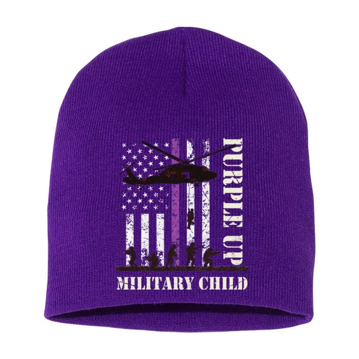 Purple Up Military Child Month US Flag Short Acrylic Beanie