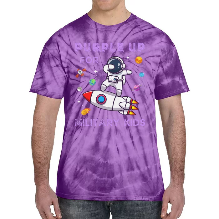 Purple Up Military Ki.Ds Military Child Month Astronaut Funny Tie-Dye T-Shirt