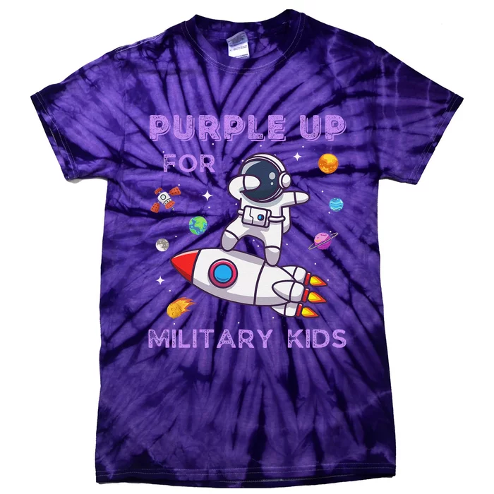 Purple Up Military Ki.Ds Military Child Month Astronaut Funny Tie-Dye T-Shirt