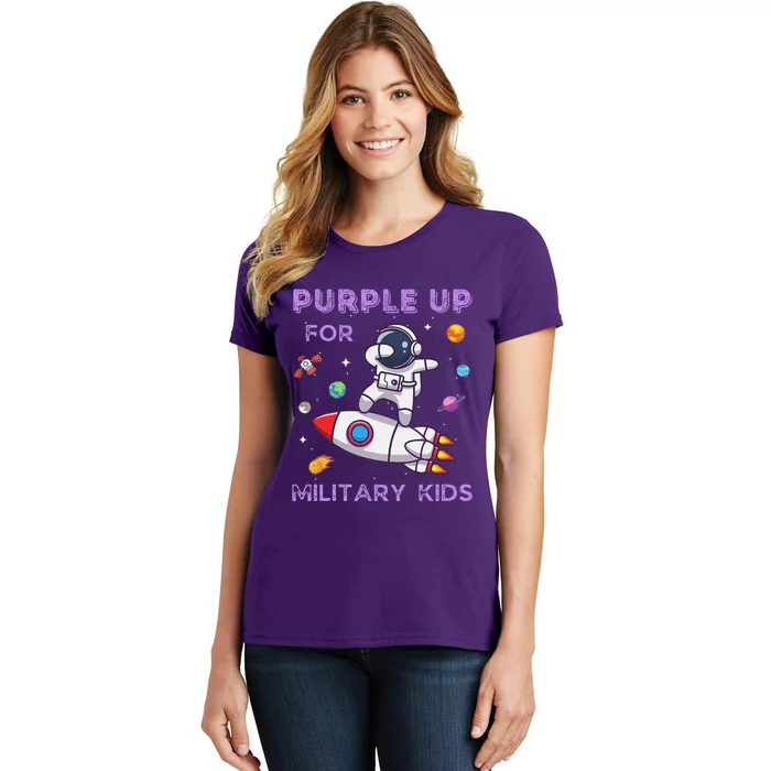 Purple Up Military Ki.Ds Military Child Month Astronaut Funny Women's T-Shirt