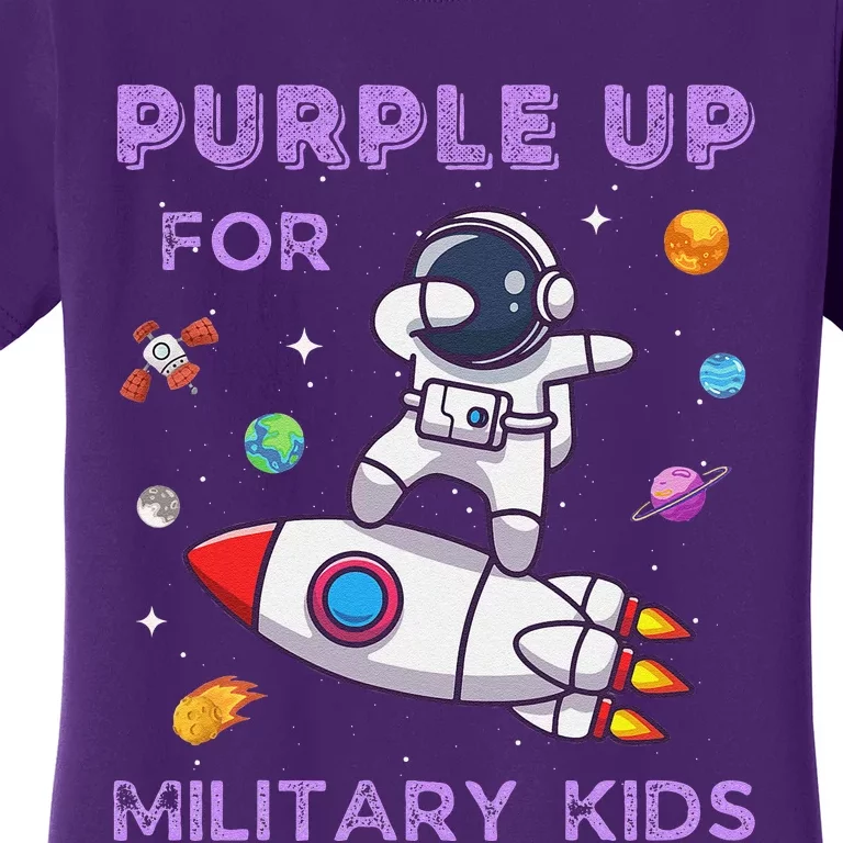 Purple Up Military Ki.Ds Military Child Month Astronaut Funny Women's T-Shirt