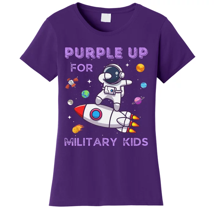 Purple Up Military Ki.Ds Military Child Month Astronaut Funny Women's T-Shirt