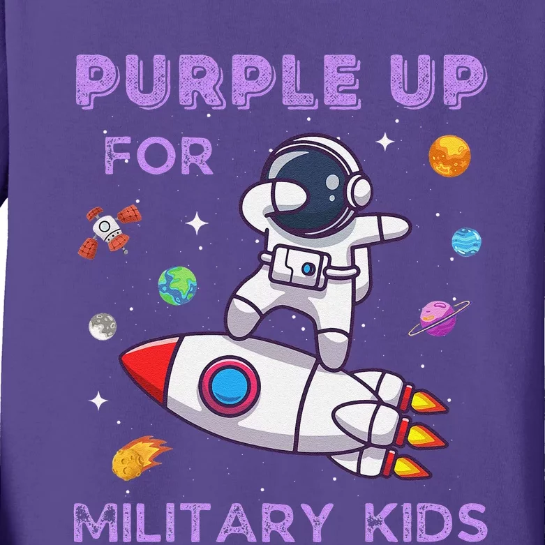 Purple Up Military Ki.Ds Military Child Month Astronaut Funny Kids Long Sleeve Shirt