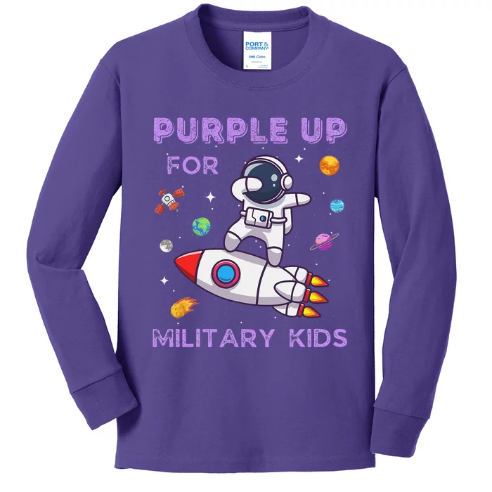 Purple Up Military Ki.Ds Military Child Month Astronaut Funny Kids Long Sleeve Shirt