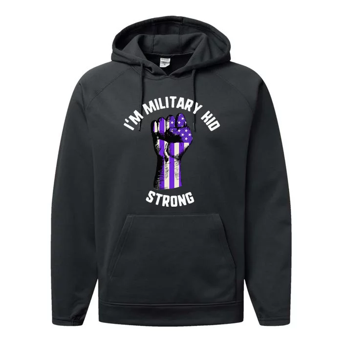 Purple Up Military Child Month Awareness I'm Strong Performance Fleece Hoodie