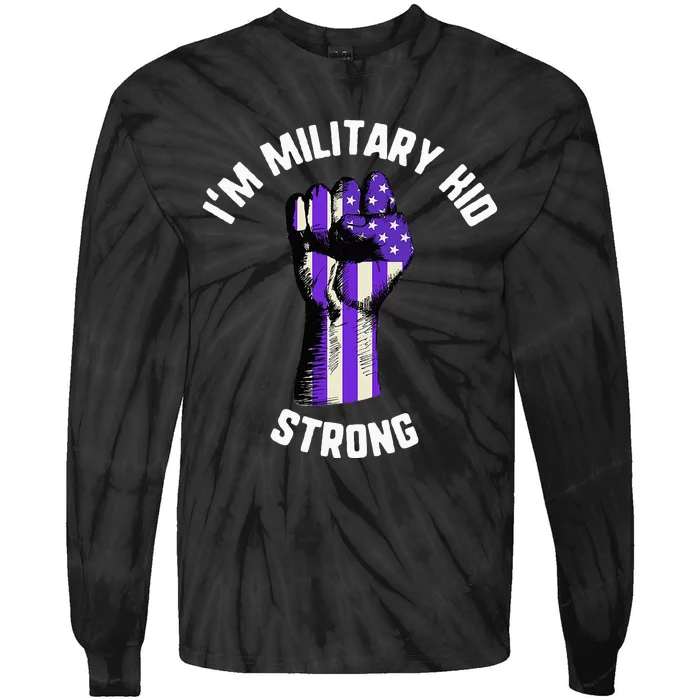 Purple Up Military Child Month Awareness I'm Strong Tie-Dye Long Sleeve Shirt