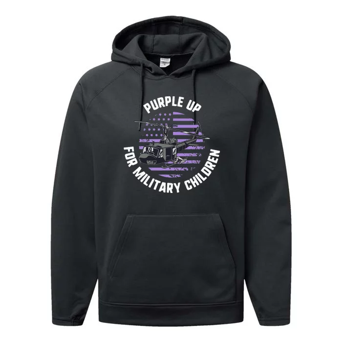 Purple Up Military Child Month Awareness Ren Helicopter Performance Fleece Hoodie