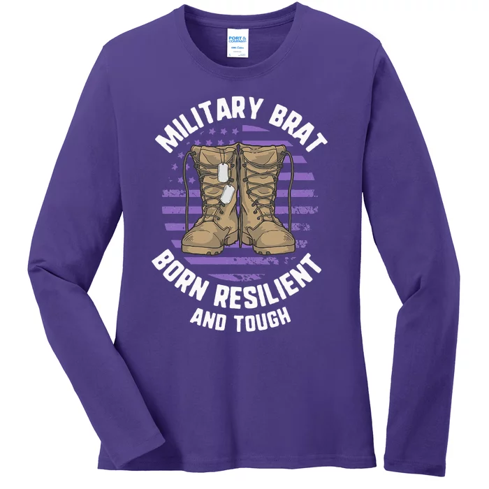 Purple Up Military Child Month Brat Born Resilient And Tough Ladies Long Sleeve Shirt