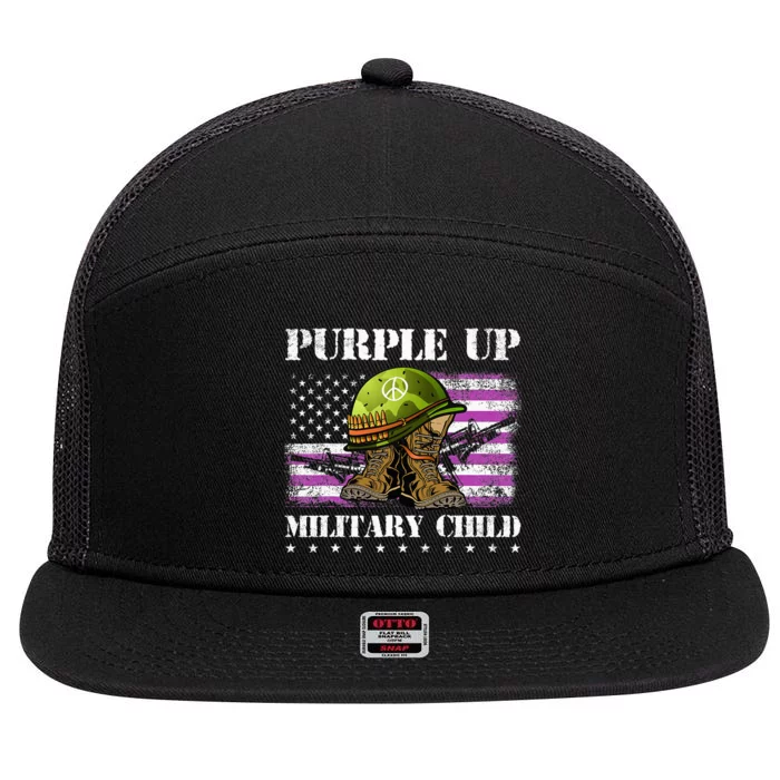 Purple Up Military Child Month American Flag Military 7 Panel Mesh Trucker Snapback Hat