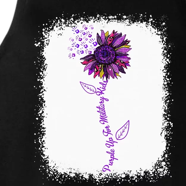 Purple Up Military Child Sunflower Leopard Bleached Ladies Tri-Blend Wicking Tank