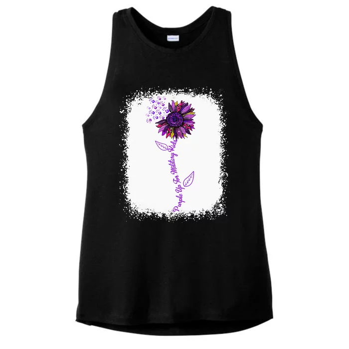 Purple Up Military Child Sunflower Leopard Bleached Ladies Tri-Blend Wicking Tank