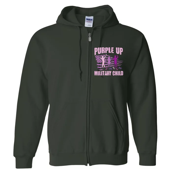 Purple Up Military Child US Flag Military Child Awareness Full Zip Hoodie