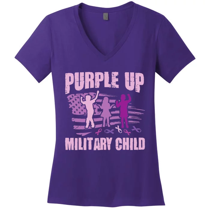 Purple Up Military Child US Flag Military Child Awareness Women's V-Neck T-Shirt