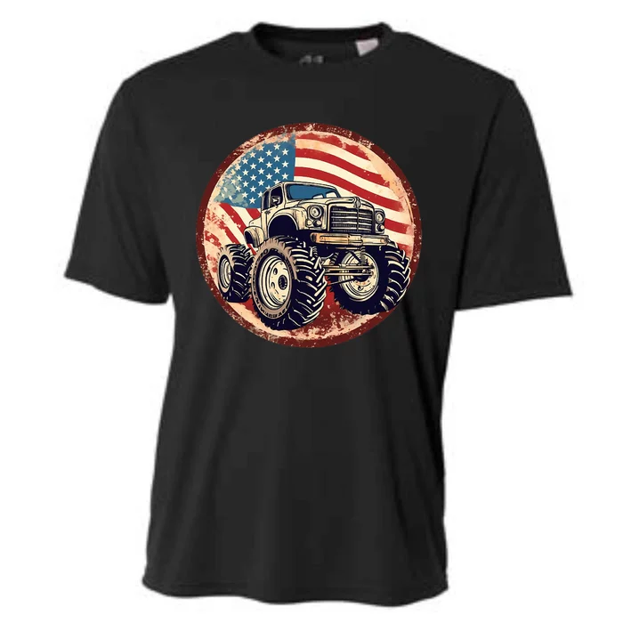 Patriotic Usa Monster Truck Cooling Performance Crew T-Shirt