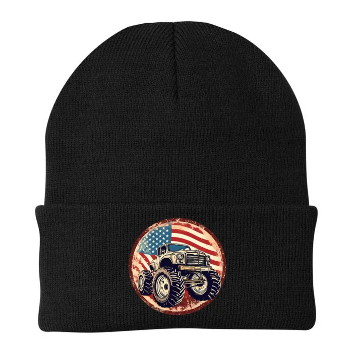 Patriotic Usa Monster Truck Knit Cap Winter Beanie