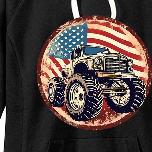 Patriotic Usa Monster Truck Women's Fleece Hoodie