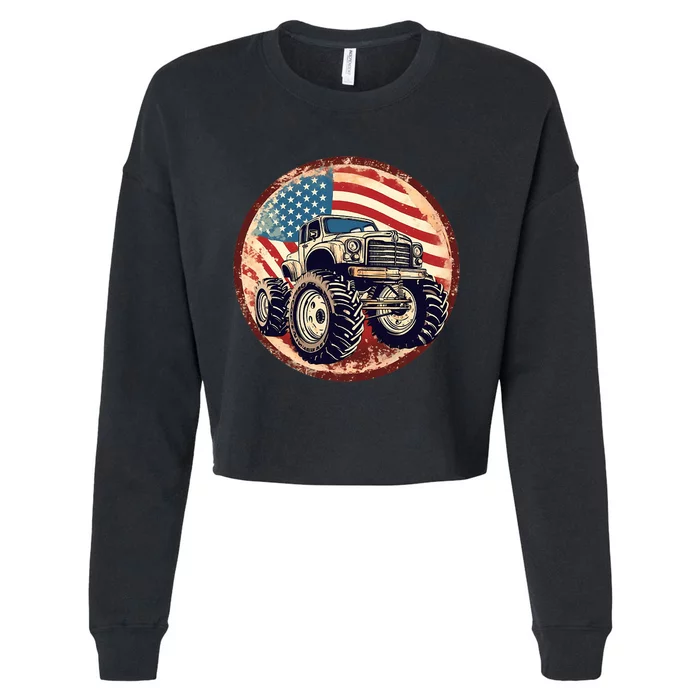 Patriotic Usa Monster Truck Cropped Pullover Crew