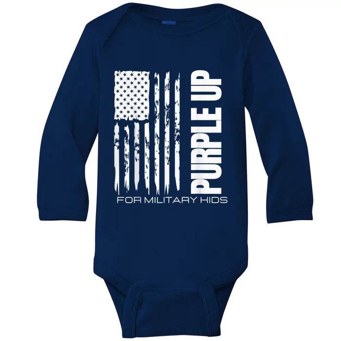 Purple Up Military Kid Military Child US Flag tee Baby Long Sleeve Bodysuit