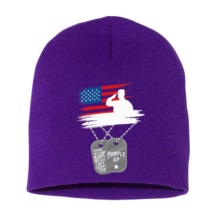 Purple Up Month Of Military Child Awareness Short Acrylic Beanie