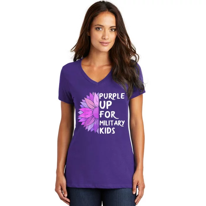 Purple Up Military Child Sunflower Military Brats Month Women's V-Neck T-Shirt