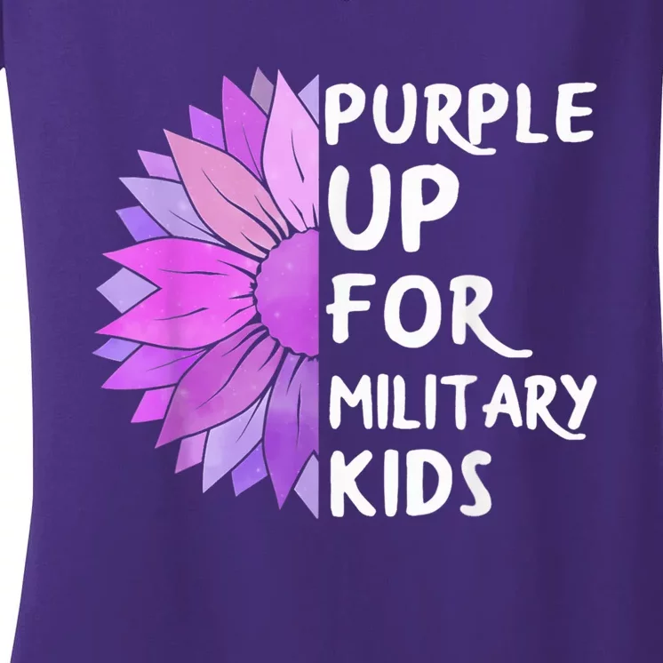 Purple Up Military Child Sunflower Military Brats Month Women's V-Neck T-Shirt