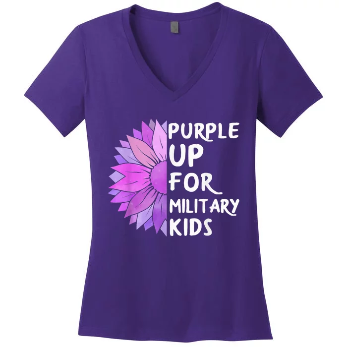 Purple Up Military Child Sunflower Military Brats Month Women's V-Neck T-Shirt