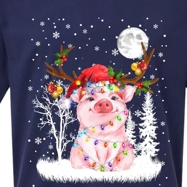 Pig Under Moonlight Snow Christmas Pajama Gift Sueded Cloud Jersey T-Shirt