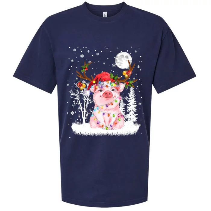 Pig Under Moonlight Snow Christmas Pajama Gift Sueded Cloud Jersey T-Shirt